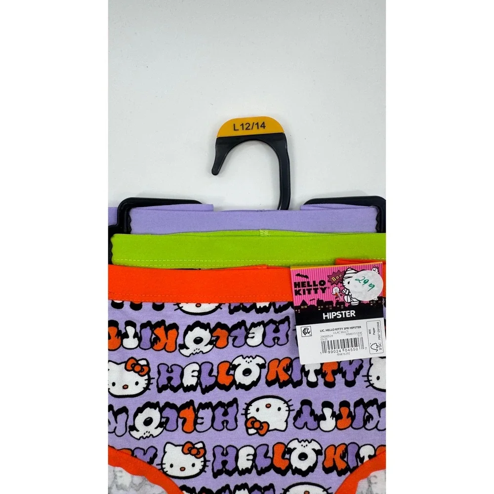Hello Kitty Girls Hipster Underwear 3 Pack Purple Green Orange Sanrio  L 12 14